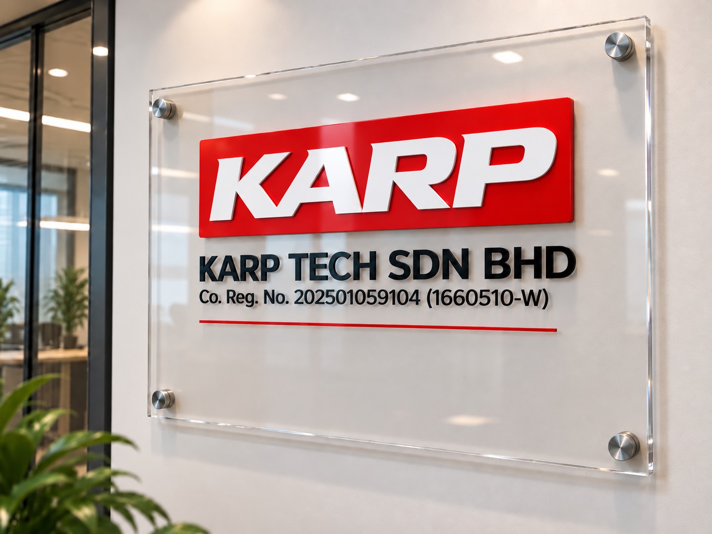 KARP Tech Sdn Bhd company sign with the red KARP logo